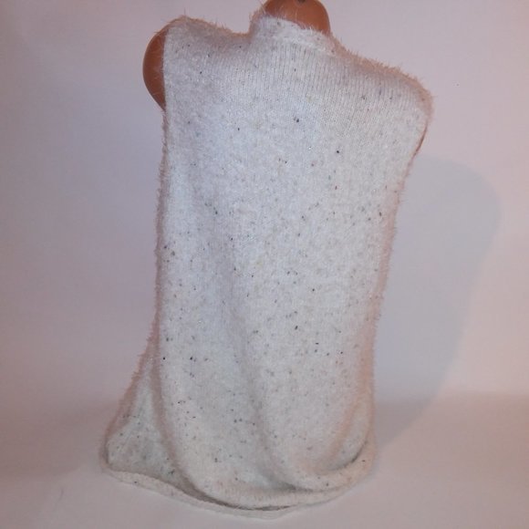 CJ Banks Cardigan Sweater Vest X 14 W Fuzzy Cream Colorful Speckles Sleeveless P - Picture 7 of 10